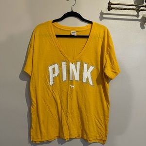 PINK yellow v neck shirt
